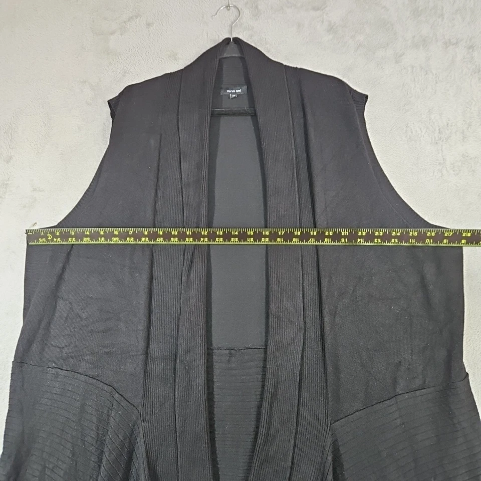 Verve Ami Womens Black Flowy Partial Ribbed Cardigan Duster Vest Slvless Size 2X - Image 4 of 4