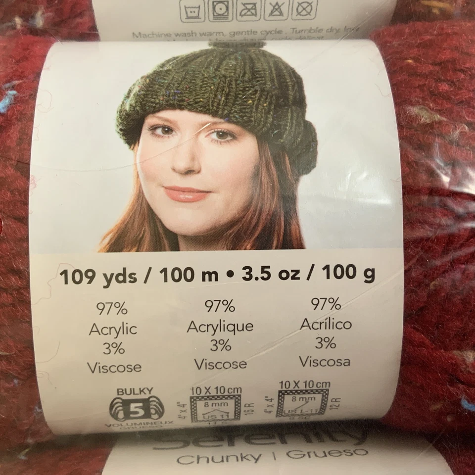 Premier Hilado Serenity Grueso Tweed Claret Rojo Paquete de 3 Skiens 109 yardas cada uno Foto 3 de 4