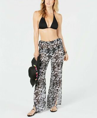 Miken Side-Slit Chiffon Swimsuit Cover-Up Pants Size XS Black White NEW