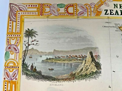 額装品　1851年　J.タリス　ニューサウスウェールズ州　古地図　アンティーク NEW ZEALAND 1851 JOHN TALLIS 19TH CENTURY DECORATIVE ANTIQUE