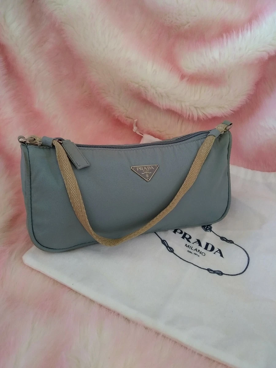 Vintage Authentic PRADA Light Blue Nylon Mini Tessuto Hobo Handbag Tote  Purse