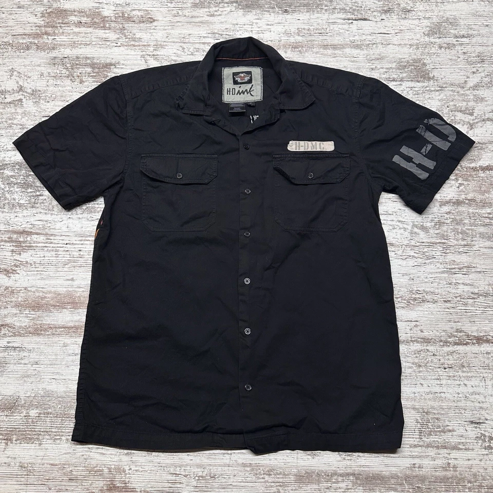 Harley Davidson Shirt Mens Medium Black Button Up HD Ink Grim Reaper Motorcycle - Image 2 of 4