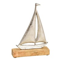Aufsteller Segelboot Mangoholz Sockel Metall Dekoration Maritim 21Cm