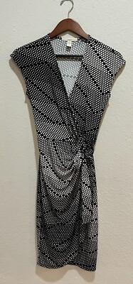Lark & Ro Women's Classic Cap Sleeve Wrap Dress, Black White Dots, XS | eBay