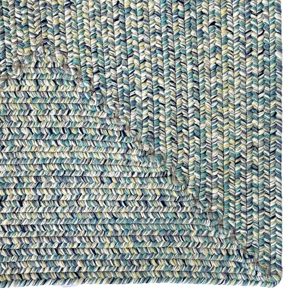 Alfombra trenzada rectangular concéntrica frente al mar Capel Rugs interior/exterior verde azulado Foto 3 de 4