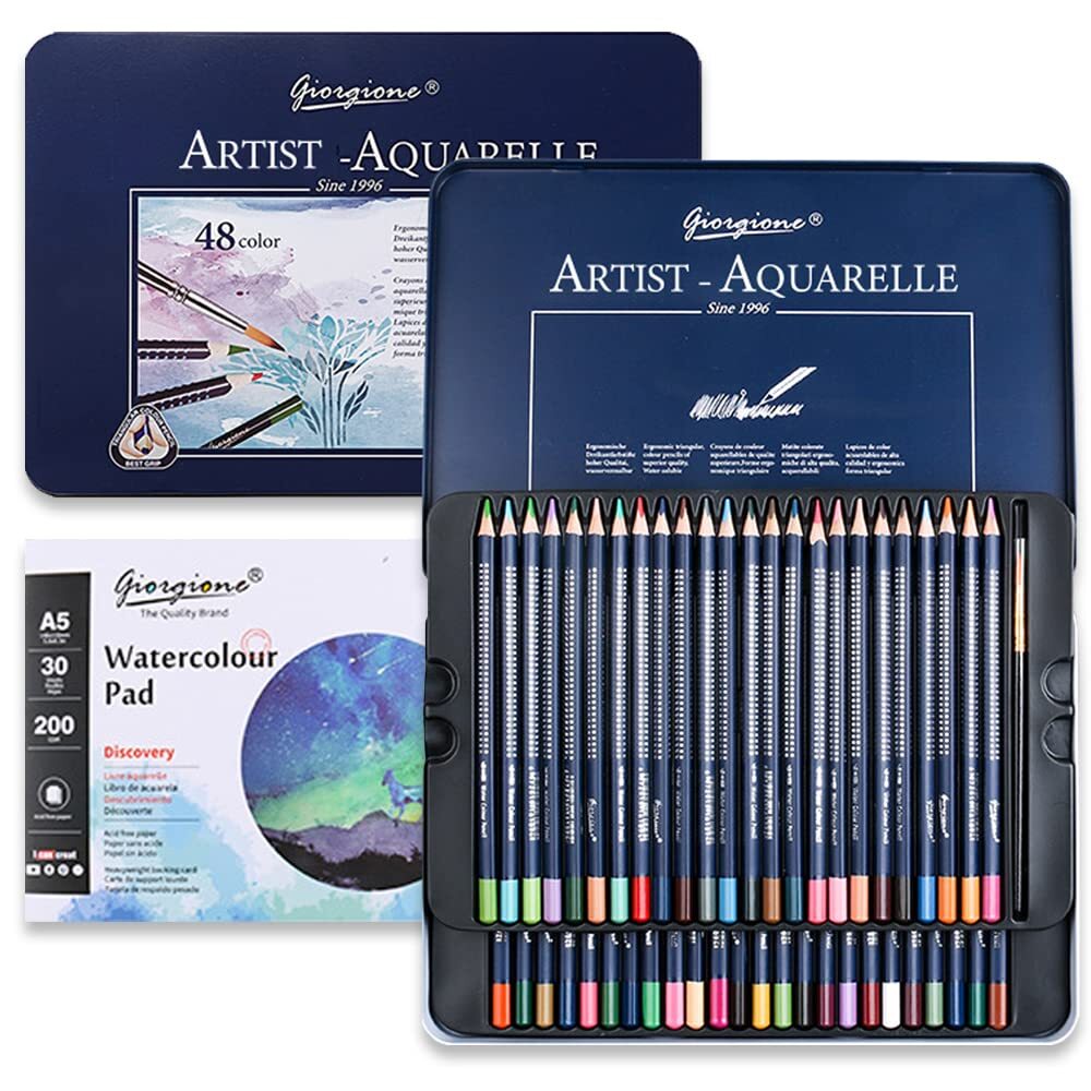 Watercolor Pencils, Watercolor Brush & Watercolor Paper Set [En... Brand New-image
