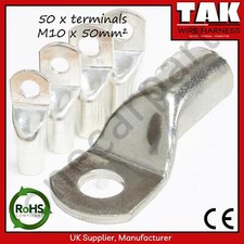 50 50mm² 10.5mm M10 E-Cu Tin / Copper Tube Terminals Cable Crimp Lug Eyelet End