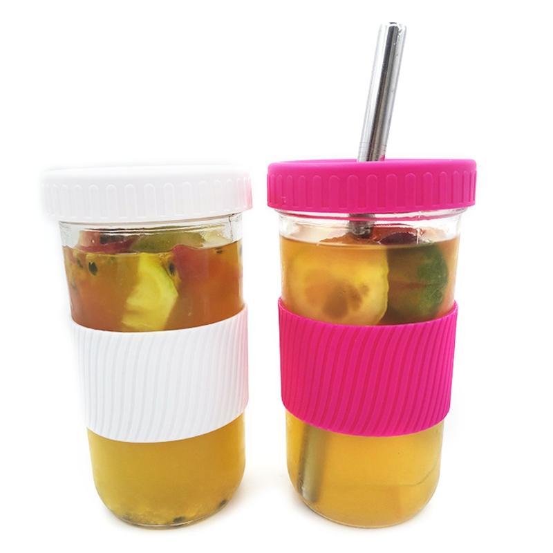 Reusable Smoothie Cup Boba Tea Cups with Lid and Straw Travel Mug Wide