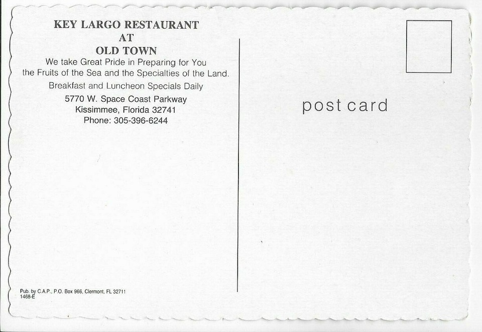 KEY LARGO STEAKS & SEAFOOD RESTAURANT,OLD TOWNKISSIMMEE,FLORIDA,FL eBay