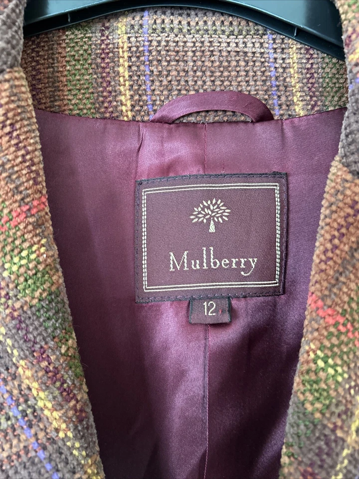 Mulberry Vintage Designer Jacket Wood Effect Buttons Pockets Lined Tweed UK12 - Image 3 of 4