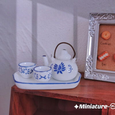 4PC 1:12 Scale Dollhouse Miniatures Mini Kitchen China Set Cup Teapot Plate Lot