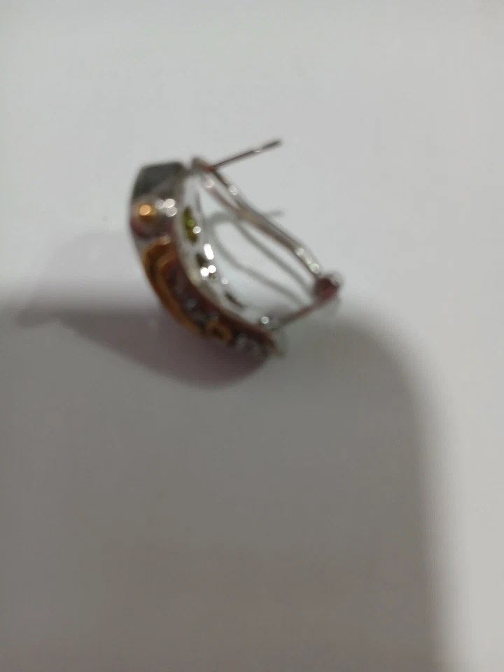 Orecchini Mezza Hoops Trillon Verde CZ Swarovski Argento 18kt Oro Giallo Nuovi - Immagine 4 di 4