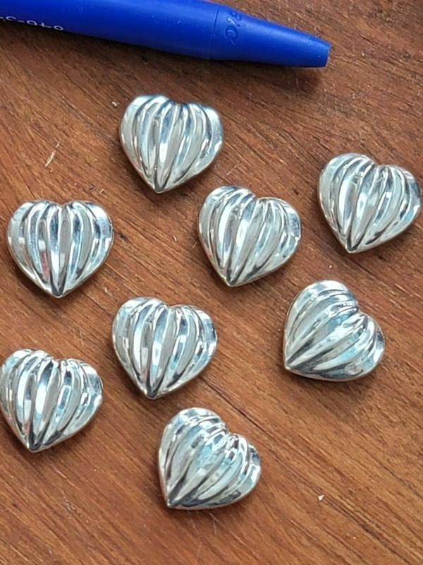 Sterling Silver Corrugated Side Drill Heart Shape Beads BIG 15 MM Size 10 pcs
