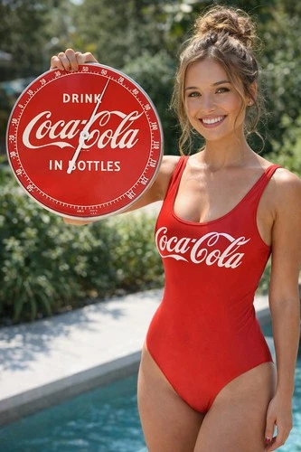 Vintage Drink Coca-Cola In Bottles Round Glass Cover Wall Thermometer 495A