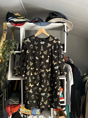 Abito vintage Alexander McQueen nero stampa farfalla