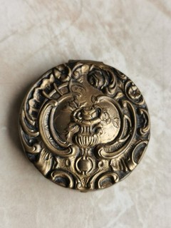 Antique Powder Box Pill Box Brass with Mirror Floral Ornaments Relief