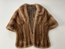 Vintage Golden Brown Genuine Mink Fur Shawl/Stole/Wrap - One Size