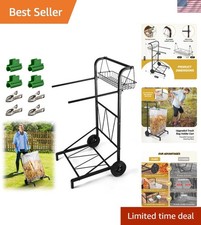 Trash Bag Holder Cart with Storage Basket and Wheels for Yard Clean-Up