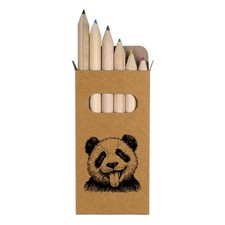 6 x 'Funny Face Panda' Short 85mm Pencils / Coloured Pencil Set PE00074768 