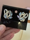 Trifari Design Pat Pend light blue rhinestone clip earrings — photo 7