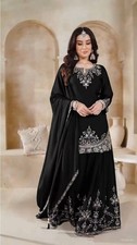 Exclusive Heavy Chinon Silk Black Top Palazzo With Dupatta For Functional Wear