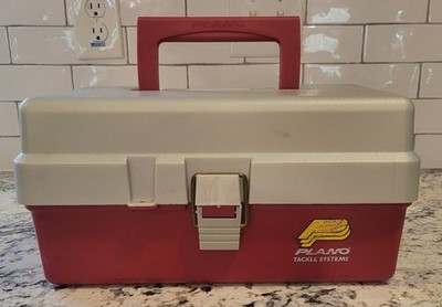 PLANO 3200 Tackle Box 2 Tier Fold Out Tray Red/Gray Made in USA Fishing