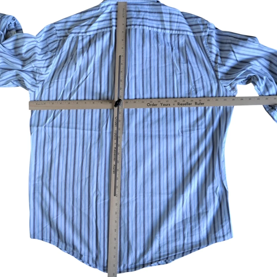 Egara Shirt Mens 2XLT Blue White Striped Slim Fit Long Sleeve Cotton Dress - Image 3 of 4