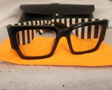 Black Square Plastic Eyeglass Frames with Striped Arms for Unisex Adults