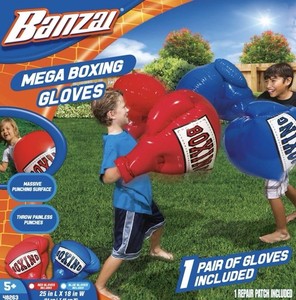 New - Banzai Mega Inflatable Boxing Gloves - (2 Pairs- Red/Blue) - NIB