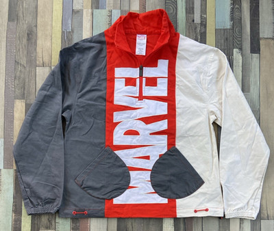 Marvel Jacke Erwachsene Medium rot grau weiß Disney bestickt Comic Con MCU