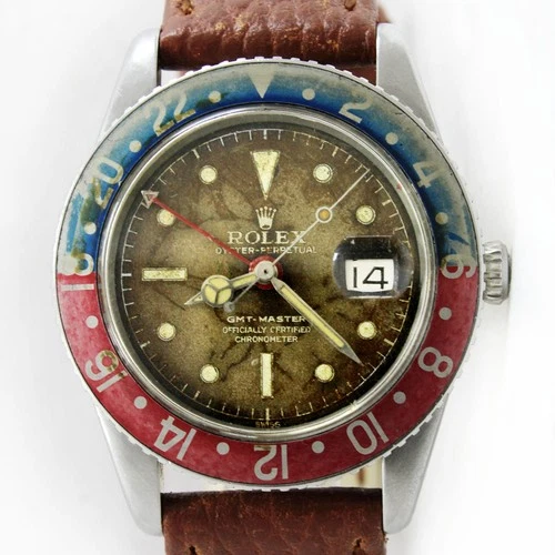 Vintage Rolex GMT Master 6542 Extremely Rare Tropical Gilt Dial 39mm Watch C1958