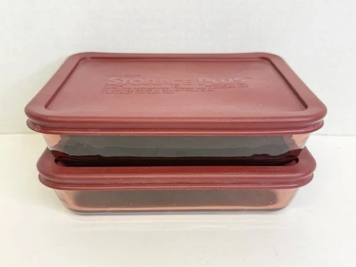 Vintage Pyrex Cranberry Amethyst Glassware Containers + Lids Set (2) #7210 3 Cup