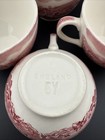 Vintage Red Transferware Tea Cups Set of 4 England Cottage Farm Scene — photo 4