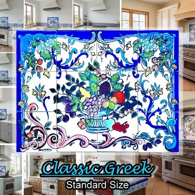 24inx18in Greek Design Ceramic Tiles Wall Art Mosaic Mural Kitchen Splashback