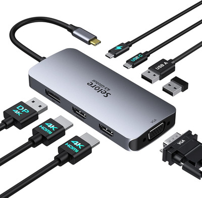 USB C Docking Station Dual HDMI Monitor Adapter, Selore USB C Hub 3 Monitors wit