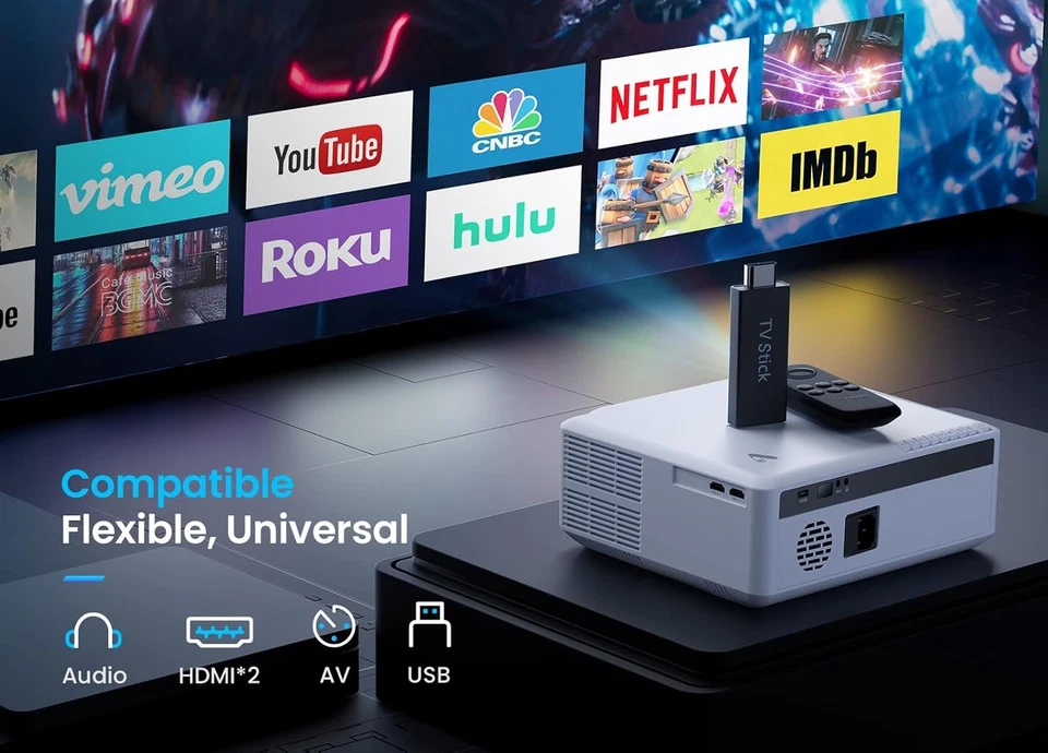 Projector 4K 1080P FHD 5G WiFi Blutooth LED Movie Video Home Theater HDMI AV - Image 4 of 4