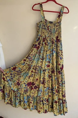 Zara Women's Maxi Tiered Flowy Summer Dress Size XL Yellow - Image 1 of 4