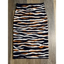 Ann Taylor Pencil Skirt Womens Medium Navy Blue White Orange Zebra Knit
