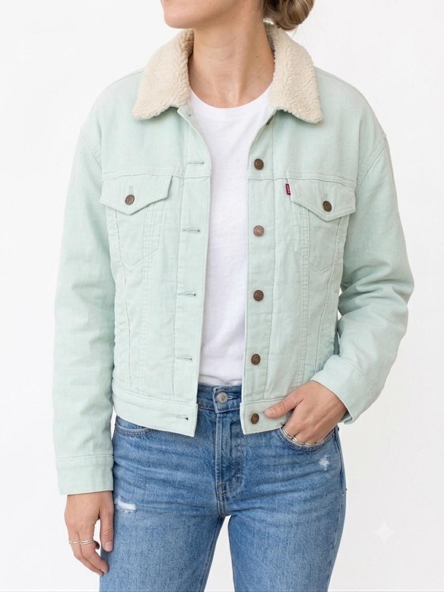 Levi's Corduroy Sherpa Collar Trucker Jacket Mint Green Large