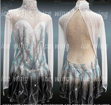 Ice Figure Skating Dress Rhythmic Gymnastics Twirling Competition white dyeing