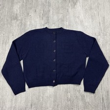 VTG 70S BOULEVARD CROPPED WOMENS BUTTON CARDIGAN PRINCESS NAVY BLUE USA MADE L