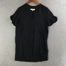 Loft Shirt Dress Womens Medium Ruffled Short Sleeve V-Neck Casual Pullover Black