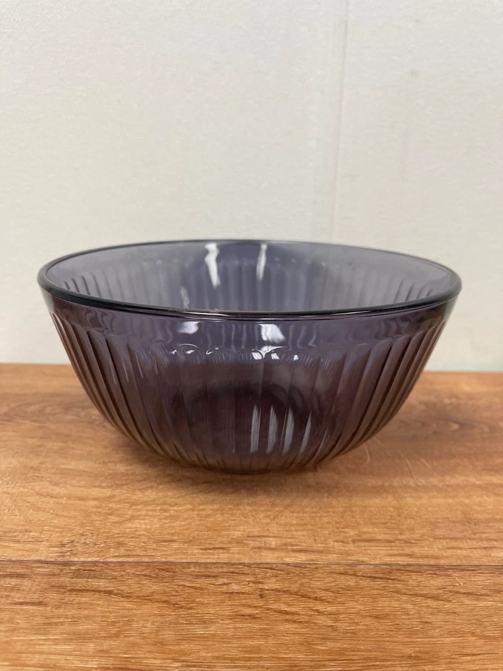 Pyrex 1970s Vintage Ribbed Glass Mixing Bowls 7401 7402 7403 Blue Green Purple - Image 3 of 4