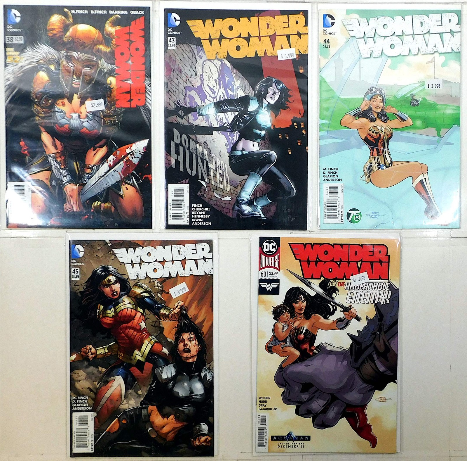 Wonder Woman Lot of 5 #38, 43, 44 B, 45, 5th 60 (2015) DC 1st Print Comic Books