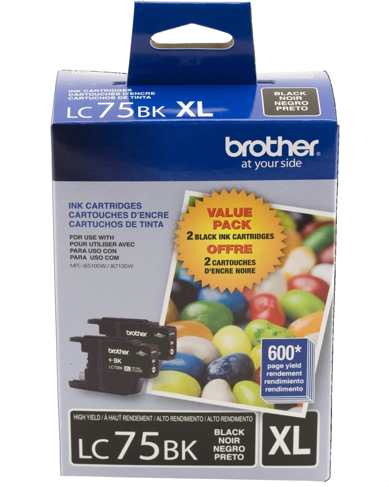 Brother Printer LC752PKS 2 Pack of LC-75BK Cartridges Ink - Retail Packaging, - Image 2 of 3