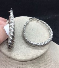 Vintage Costume Chunky  Large Twist Design Oblong Hoop Earrings F732