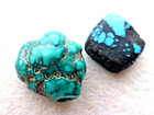 ANTIQUE SUPER RARE TIBET REAL TURQUOISE STONE TRADE BEADS W/ BLACK VEINS — photo 1