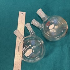 Lot 2 glass Pyrex LABOY 1000ml round bottom boiling flask 2-neck 24/40 19/38 New
