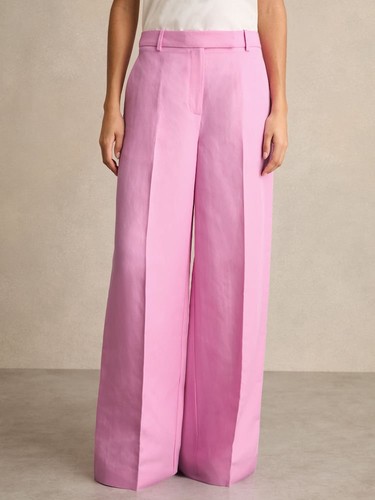 Reiss SINGLE BREASTED SUIT JACKET WITH RAINE WIDE-LEG TROUSERS LINEN IN PINK