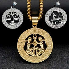 Exquisite 12 Zodiac Necklace Fashion Disc Pendant Hollow Portrait Men's Necklace